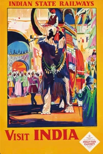 Visit India | Indian State Railways British Raj Retro Travel Poster Print - Picture 1 of 9