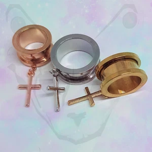 Stahlschraube hängen Ohrstecker Kreuz Roségold Ohrringe Gothic Anhänger Stärke Tunnel - Bild 1 von 9