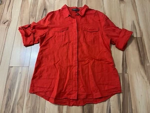 Women’s Linen Blend Button Up Blouse Pockets Red Large By Josephine Chaus Sport - Picture 1 of 7