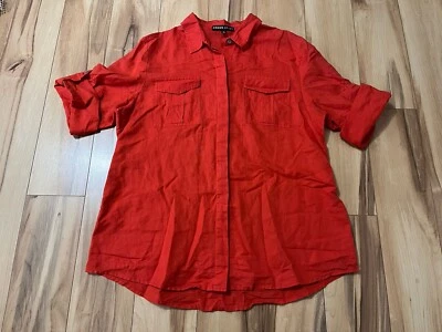 Women’s Linen Blend Button Up Blouse Pockets Red Large By Josephine Chaus Sport - Image 1 of 4