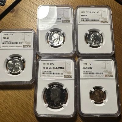 Lot of 5 NGC Graded, Slabbed Coins!! Nice Collection 🔥🔥🔥 Uncirculated - Image 1 of 3