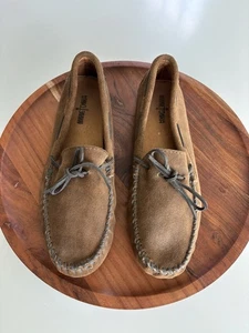 MINNETONKA 713 Classic Brown Suede Moccasins Driving Shoes Slippers - Mens 13 - Picture 1 of 7