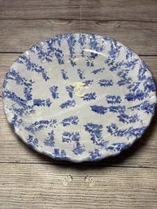 Bybee BB Pottery Vintage Kentucky  Blue Sponge Pie Dish Scalloped Edge Handmade - Picture 1 of 8