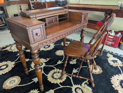 Antiguo 1929 H.E. Juego de escritorio y silla Shaw - Regalo de boda de la era de la depresión Foto 1 de 4