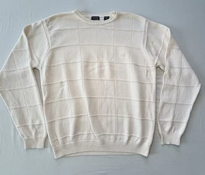 IZOD Men’s Windowpane Cotton Off-White Long Sleeve Knit Sweater Size Large - Picture 1 of 6