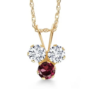 14K Yellow Gold White Lab Grown Diamond and Rhodolite Garnet 3-Stone Pendant - Picture 1 of 4