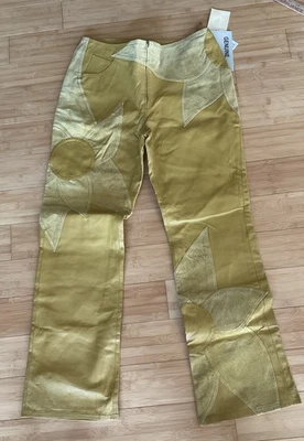 Pantalones de cuero Metrostyle 10 amarillo mostaza dorado retro años 70 Flower Power de colección nuevos con etiquetas Foto 1 de 4
