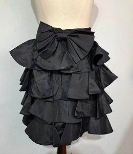Vintage 1980s Black After Five Tiered Ruffle Skirt Taffeta XS Julie Duroche - Picture 1 of 7