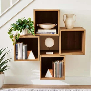 4 Cube Wall Mounted Storage Organizer Bin for Vinyl Records Albums Books Art - Picture 1 of 8