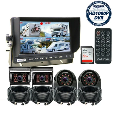 7" Quad Monitor DVR SD Recorder Side Rear View Reversing Camera System For Truck - Image 1 of 4