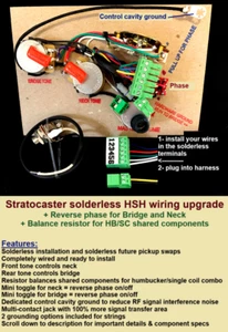 Stratocaster Solderless HSH Wiring MOD + Phase N&B + Balance Resistor for HB/SC - Picture 1 of 9