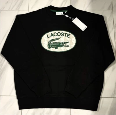 Lacoste Men's Logo Sweatshirt Loose Fit Black Green Beige $145 New - Image 1 of 3