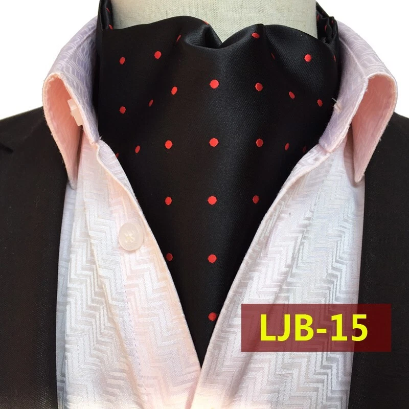 New Classic Men's Jacquard POlka Dot Black Red Scarf Cravat Ascot Necktie Tie - Image 1 of 1