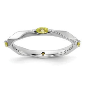 Solid Sterling Silver Stackable Expressions Rhodium-plated Peridot Ring - Picture 1 of 7