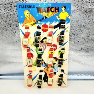 VINTAGE 12 BLECH KALENDER UHREN auf EINZELHANDELSKARTE JAPAN NEUHEIT 1960er NEW OLD STOCK - Bild 1 von 5