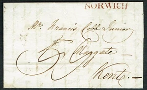 Norfolk PH 1793 'NORWICH' s/l Townstamp + Early Datestamp to Margate Fine Used - Picture 1 of 2