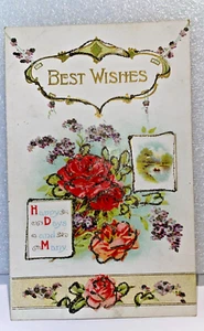 Vintage Best Wishes Roses Post Card Early 1900's unposted - Picture 1 of 2