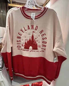 Disney Disneyland Resort Embroidered Castle Pullover Sweatshirt NWT Sz L Pink - Picture 1 of 1
