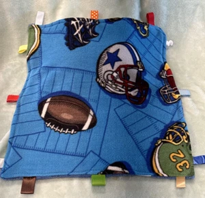 Kidz Unique Boutique 17" x 15" Blue Fleece Lovey Football Helmet Taggies Ribbon - Picture 1 of 8