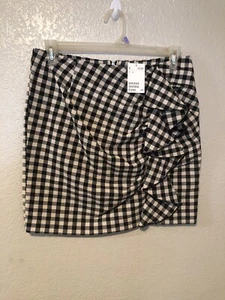 NWT H&M Black & White Plaid Pencil Skirt With Ruffles Size 12 - Picture 1 of 2