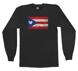 Puerto Rico Flag With Heart Youth Long Sleeve T-Shirt Proud Puerto Rican Gift - Picture 1 of 5
