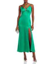 Women's Cocktail Dress by AQUA Size Small Green Satin Backless A-Line Midi