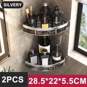 2 Tier No Drilling Bathroom Wall Corner Shelf Rack Shower Caddy Storage Organize - Picture 1 of 24