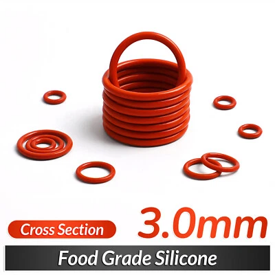 Junta tórica de grado alimenticio 3 mm sección transversal 10 mm-100 mm OD sellos de silicona rojos juntas tóricas - Imagen 1 de 4