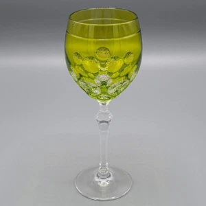 Varga Crystal Etched Yellow Green Water Goblet Glass - 8 3/8" - Picture 1 of 7
