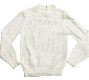 Adorable Off White Knit Vintage High Neck Sweater, Vintage Sweater Girl, Medium - Picture 1 of 6