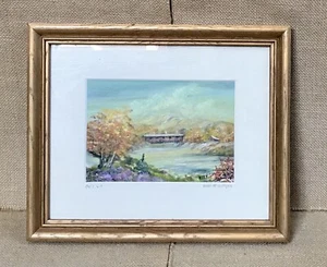 Vintage Gemälde Oktober in Vermont Alex McIntyre Kunst überdachte Brücke Herbst Herbst - Bild 1 von 6