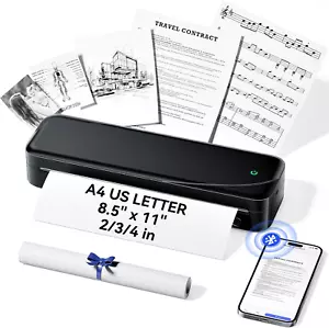 Portable Printer, Bluetooth Thermal Printer Support A4 Thermal Paper, Compatible - Picture 1 of 12