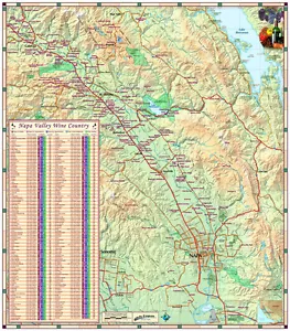 Mapa de pared físico de Napa Valley CA con bodegas (3 tamaños)... laminado - Imagen 1 de 3