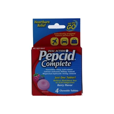 Pepcid Complete Doble Acción Comprimidos Masticables Sabor Baya 4 Comprimidos Foto 1 de 2