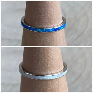 Opal Band Ring Sizes L N P R T V Sterling Silver 925 White Blue - Picture 1 of 10