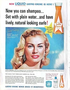 Champú Lustre Creme VINTAGE 1958 Anuncio de Revista, Anita Ekberg en París Vacaciones - Imagen 1 de 1