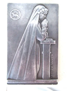 FRANCE -1937- THE PRAYER - GREAT ART DECO SILVER PLAQUE by RENARD - Picture 1 of 2