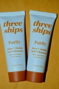 X2 Three Ships Purify Aloe + Amino Acid Cleanser Travel Size 0.5 oz / 15 ml - Picture 1 of 1