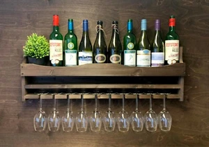 Wine Rack Shelf Wooden Home Bar - Bottle & 10 Glass Holder Drinks Garden(10DO)EL - Picture 1 of 3
