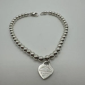 Tiffany & Co Return to Tiffany Bead Bracelet Sterling 925 Red Heart 6.75 Inch - Picture 1 of 7