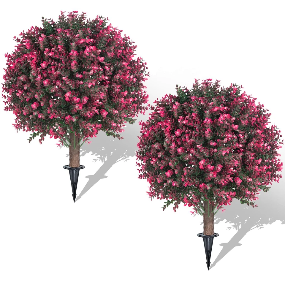 Set of 2 Artificial Rose Boxwood Topiary Ball Bush for Outdoor with Ground Sp... - Image 1 of 4