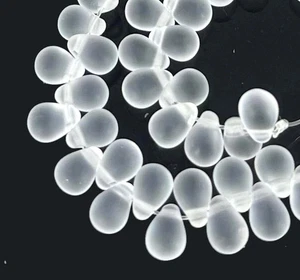 50 Czech Frosted Sea Glass Teardrop Beads - Matte Crystal 6x4mm - Picture 1 of 3