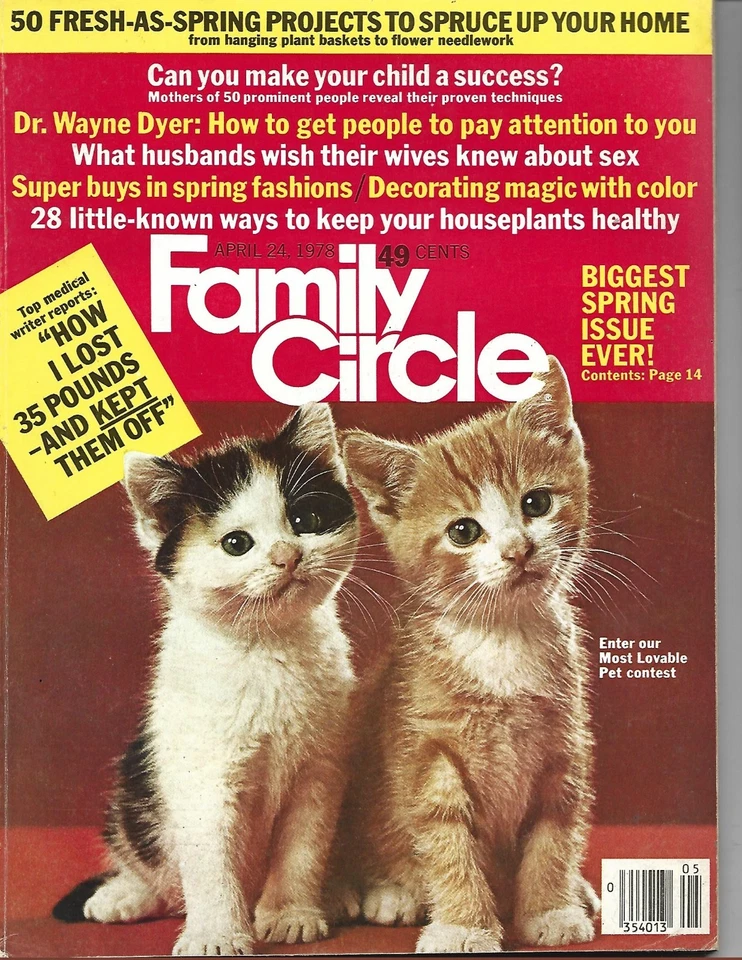 APRIL 1978 FAMILY CIRCLE MAGAZINE MARRIAGE SEX HOUSEPLANTS DR. WAYNE DYER KIDS - Image 1 of 1