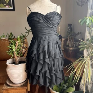 Black Ruched Ruffled Dress Y2K Whimsigoth Fairy Party Formal Juniors 9/10 NEW - Picture 1 of 11