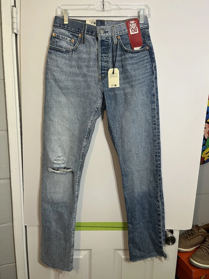 Levis Premium Jeans Women 26 Blue Denim Big E Wedgie Distressed Stained 26x26