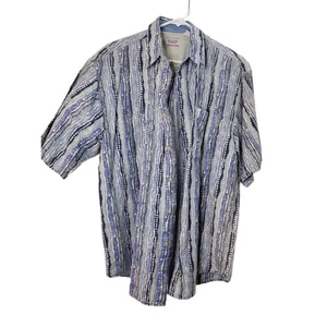 Vintage Bugle Boy Co Mens Large Button Up Shirt Abstract Striped Short Sleeve - Picture 1 of 6