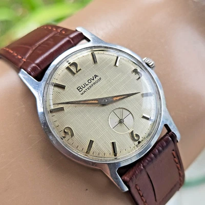 Bulova Surf King 1965 "GY" reloj de cuerda manual para hombre esfera de lino 11AL 17 joyas Foto 1 de 4