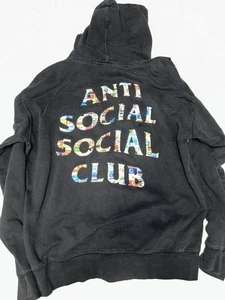 Anti Social Social Club Mens Used Large Black Colored Lettering Logo VTG Hoodie - Picture 1 of 7