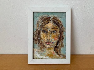 Brünette Model Porträt Ölgemälde auf Malkarton Original Figurative Malerei - Picture 1 of 7