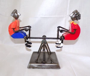 Vtg. Signed FELGUEREZ Folk Art Metal Boy & Girl Seesaw Modern Abstract Sculpture - Picture 1 of 24